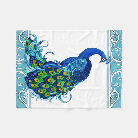 Pauw met blauwe rand Deken (Voorkant (Horizontaal))