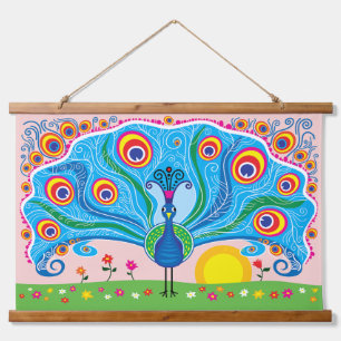 Pauw met Bloemen Hangend Wandkleed