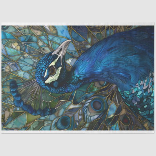 Pauw met een Glazen in lood achtergrond Decoupage Tissuepapier (Voorkant)