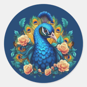 Pauw Met Perzikrozen Ronde Sticker
