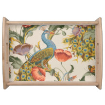  pauw met roze en Paarse klaprozen