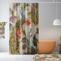  pauw met roze en Paarse klaprozen