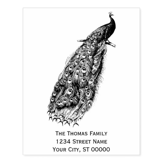 Pauw op een Tak Retouradres Rubberstempel (Afrduk)