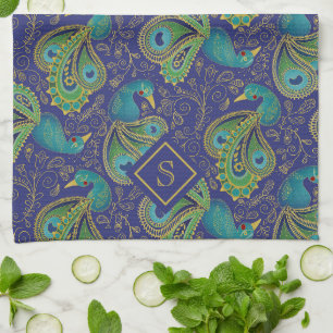 Pauw Paisley Koninklijk Blauw Monogram Theedoek