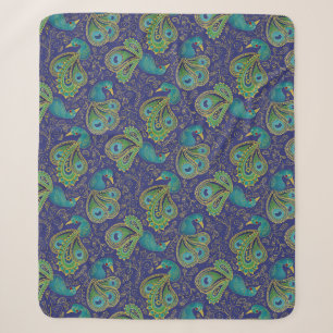 Pauw Paisley Patroon Blauw Sherpa Deken