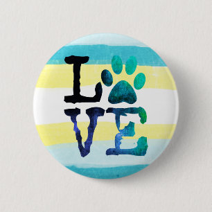 Pauw print Love Dog Blauwgroen and Yellow Button