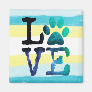 Pauw print Love Dog Blauwgroen and Yellow Magnet Magneet