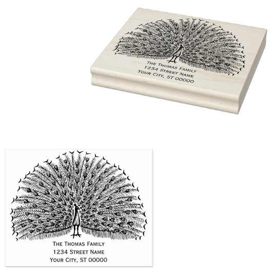 Pauw pronkt met veren #2 Retouradres  Rubberstempel (Gestempeld)