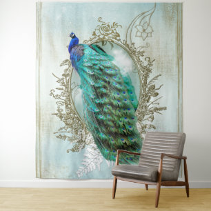  pauw turquoise shabby chic Tapestry Wandkleed