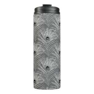 Pauw veer elegante zilvergrijs glitter look thermosbeker