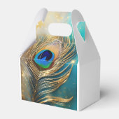 Pauw veer luxe pluim blauwgroen wit bedankdoosjes (Voorkant Zijde)