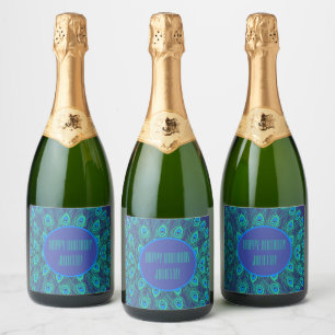 PAUW VEER MOTIEF PATROON VERJAARDAG BLAUW GROEN SPARKLING WIJNETIKET