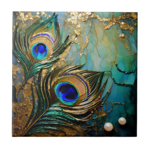 Pauw veer rozetten gemarmerde parel faux folie tegeltje