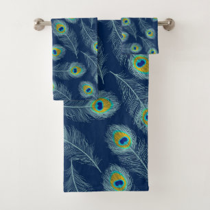 Pauw veren blauw patroon bad handdoek