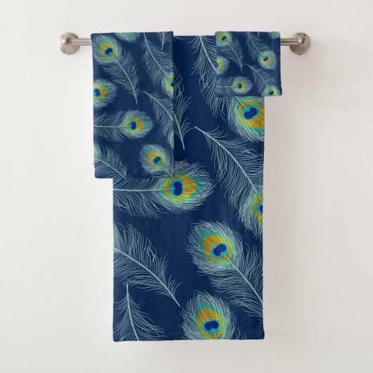 Pauw veren blauw patroon bad handdoek (Insitu)