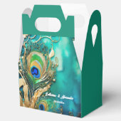 Pauw veren pruim blauwgroen groen goud luxe bruids bedankdoosjes (Geopend)