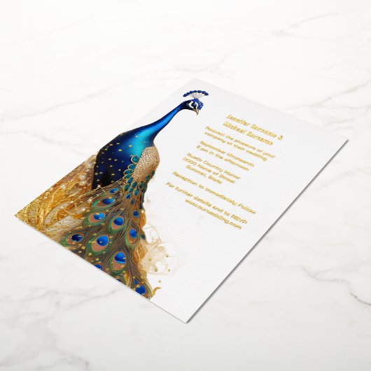 Pauw vogel luxe goud blauw smaragd groen real folie uitnodiging (Gedraaid)