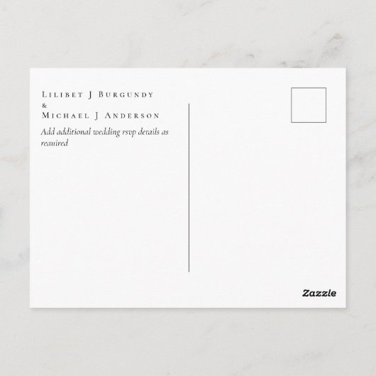 Pauwblauw Bourgondië Winter Herfst Bruiloft Briefkaart (Achterkant)