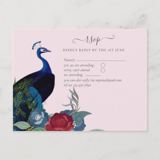 Pauwblauw Bourgondië Winter Herfst Bruiloft Briefkaart (Voorkant)