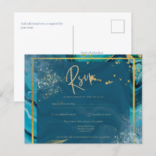 Pauwblauw Goud INK Abstract Trouwen  Briefkaart