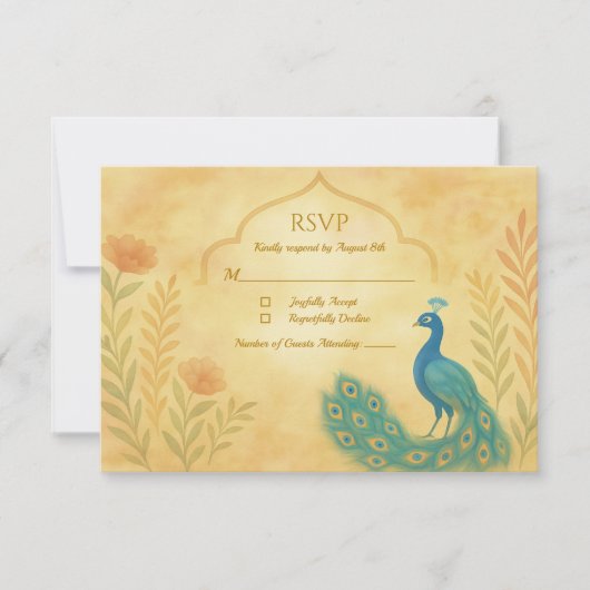 Pauwbloem Indiaase Trouw RSVP Kaart (Voorkant)