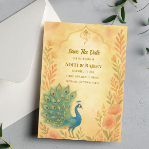 Pauwbloem Indische Trouwkaart 'Save the Date' Kaart