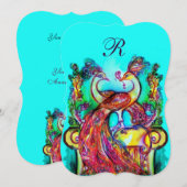 PAUWEN EROPVERLIEFDE MONOGRAM Rood Turkoois Blauw  Kaart (Voorkant / Achterkant)