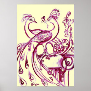 PAUWEN IN LIEFDE, Rood en Crème Poster