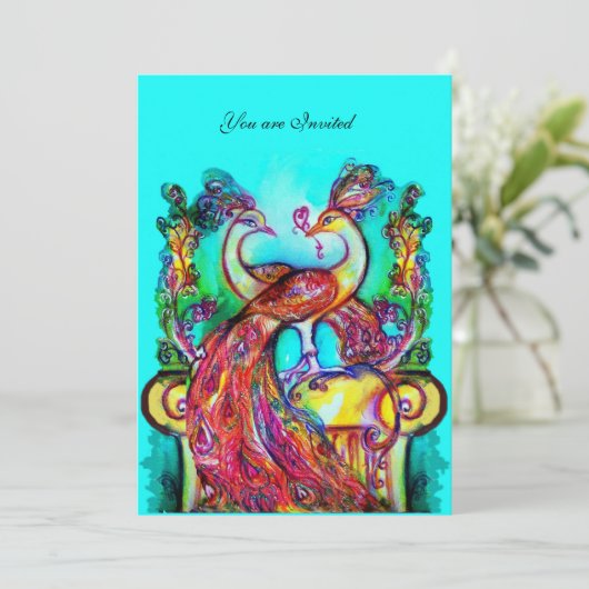 PAUWEN VERLIEFD Rood Turkoois Groen Aqua Blauw Tro Kaart (Staand voorkant)