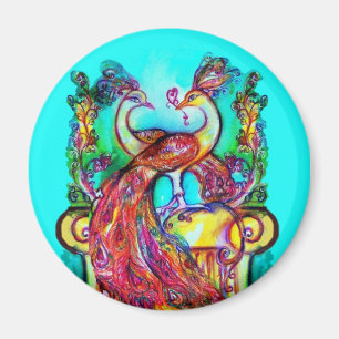 PAUWEN VERLIEFDE  MONOGRAM rood blauw turquoise gr Magneet