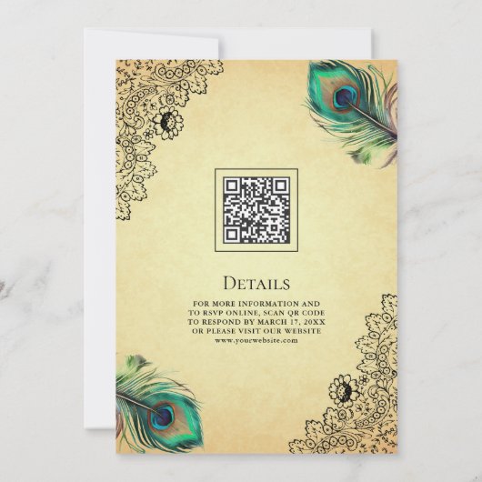  pauwenveren QR-code moslimbruiloft Kaart (Achterkant)