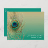 Pauwestaartveer Zand en Turquoise Boho Save the Da Aankondigingskaart (Voorkant / Achterkant)
