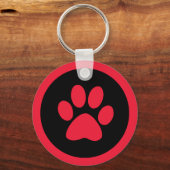 Pauwprint Button Sleutelhanger in rood en zwart (Voorkant)