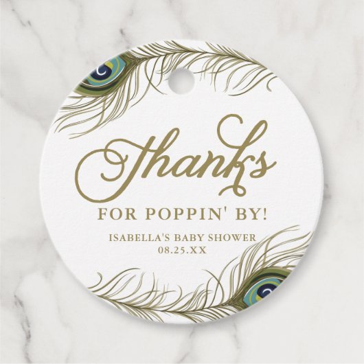 Pauwveer Baby Shower Bedank Champagne Bedankjes Labels (Voorkant)