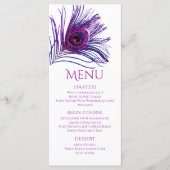Pauwveer Chic Glitter Paarse Bat Mitzvah Menu (Voorkant)