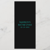 Pauwveer Chic Glitter Turquoise Bar Mitzwa Menu (Achterkant)