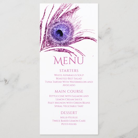 Pauwveer Chique Glitter Roze Bat Mitzvah Menu (Voorkant)