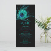 Pauwveer Chique Glitter Turquoise Bat Mitzvah Menu (Staand voorkant)
