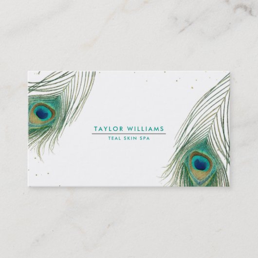 Pauwveer & Gouden Stippen Boho Glam Elegant Visitekaartje (Voorkant)