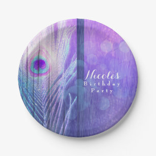 Pauwveer Paars Glam Boho Chic Aangepaste Feest Papieren Bordje