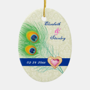 Pauwveer sierhart bruiloft Save the Date Keramisch Ornament