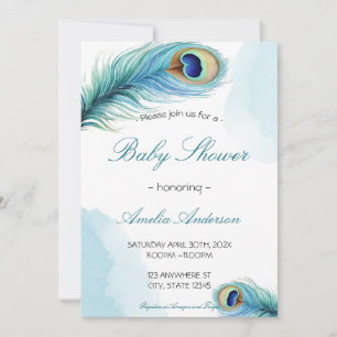 Pauwveer Waterverf Elegante Babyborrel Kaart