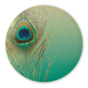 Pauwveer Zand en Teal Boho Glam Elegant Keramische Knop
