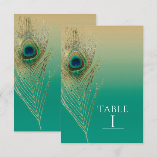 Pauwveer Zand- en Teal Boho Tafelnummer (Voorkant / Achterkant)