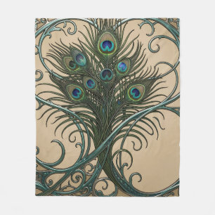 Pauwveren Art Nouveau Sierlijke Teal Lijst Fleece Deken