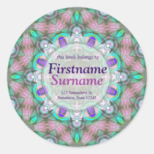 Pauwveren Geometrische Mandala Boekplaat Ronde Sticker