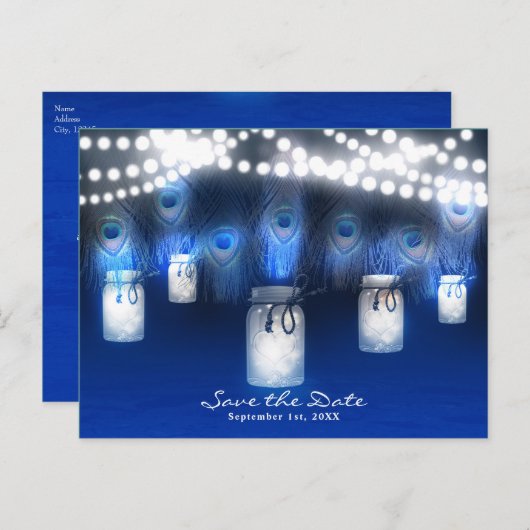 Pauwveren, Metselpot & Lichtjes Save the Date Aankondigingskaart (Voorkant / Achterkant)