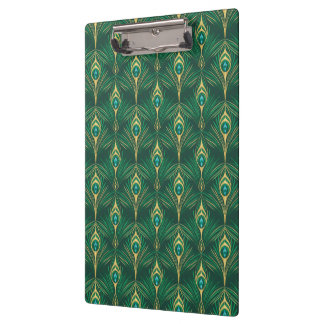 Pauwverenpatroon in smaragdgroen en goud klembord