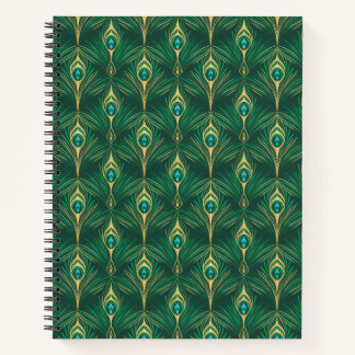 Pauwverenpatroon in smaragdgroen en goud notitieboek