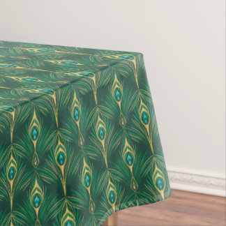 Pauwverenpatroon in smaragdgroen en goud tafelkleed